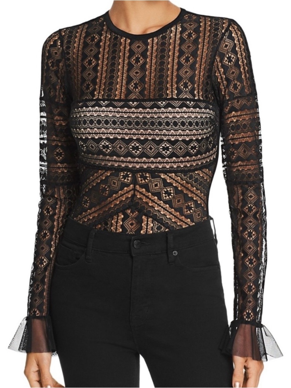 Long Sleeve Black Lace Bodysuit